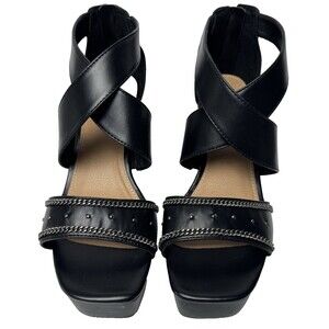 Report Womens Size 9.5 Black Snowdrop Open Toe Sliver Chain Wedge Sandals Heels